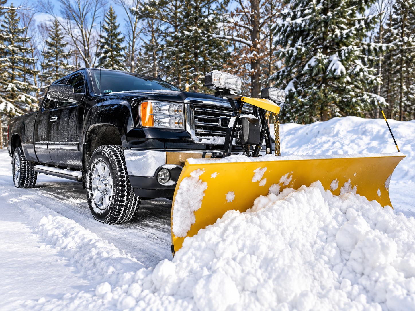 Snow plow clearing a Utah property